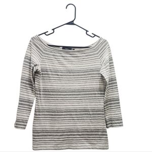 THEORY Gray and White Striped Top Boatneck Cotton Modal Size S Classic Office